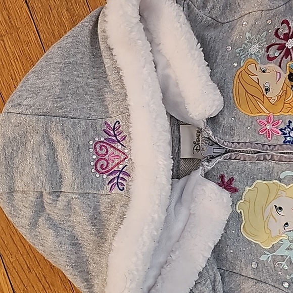 EUC Disney Store Exclusive Frozen Sparkly Grey Zip Up Hoodie - Picture 3 of 5
